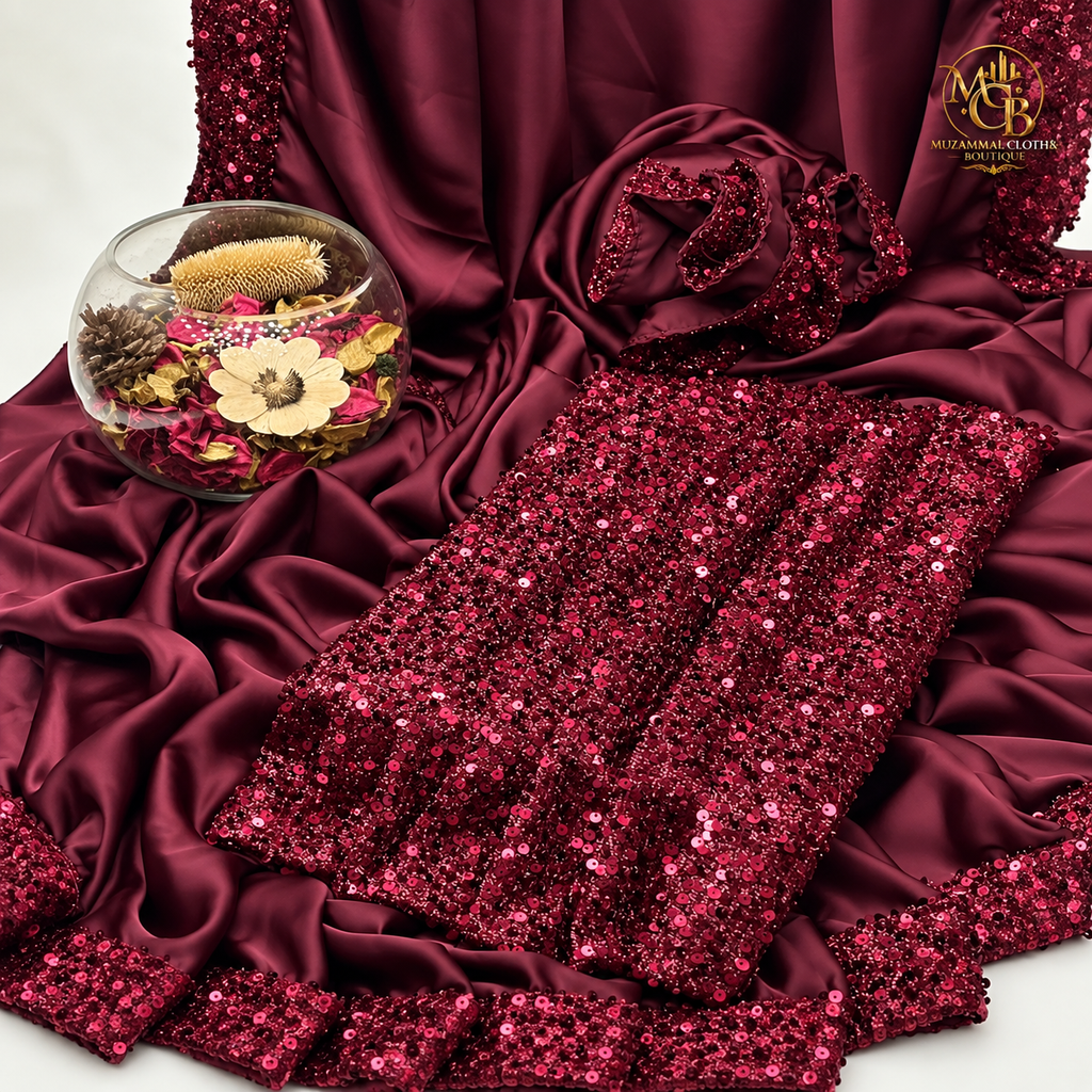 Women’s Burgundy Sequin Shamoz & Moonlight Fabric – Luxury Festive Product
