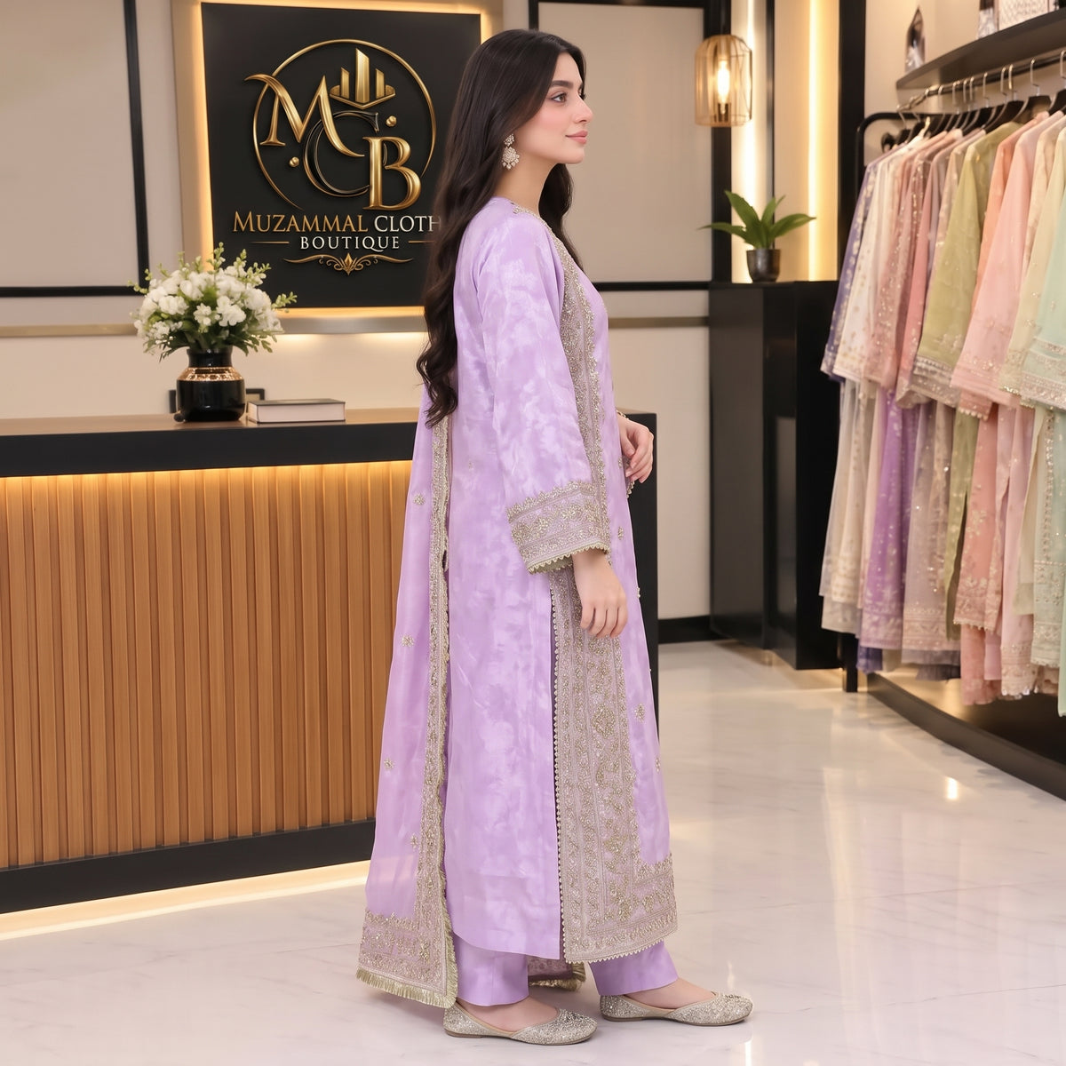 Lavender Pearl Embroidered 3-Piece Suit