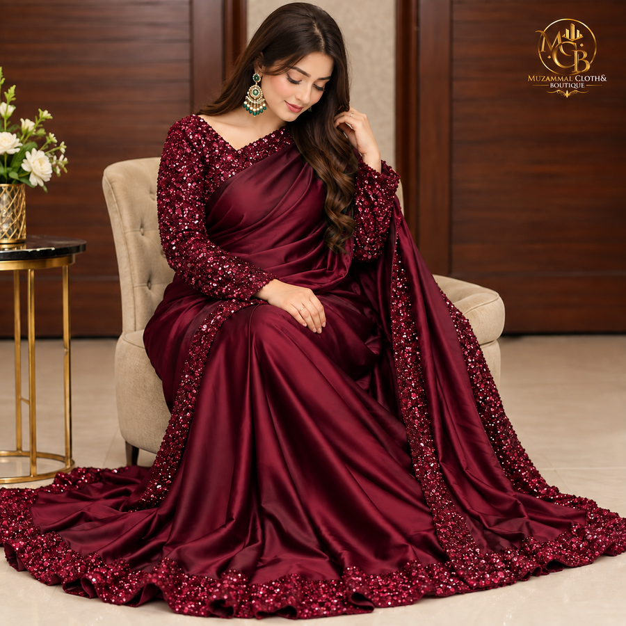Women’s Burgundy Sequin Shamoz & Moonlight Fabric – Luxury Festive Product