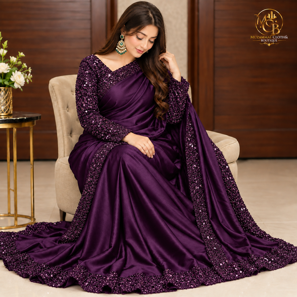 Royal Plum Sequin Saree