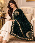 Luxury Deep Emerald Green Velvet Embroidered Shawl