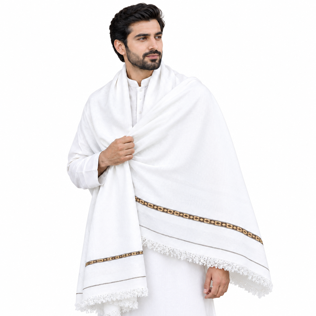 Customize White Men’s 100% Pure Wool Shawl