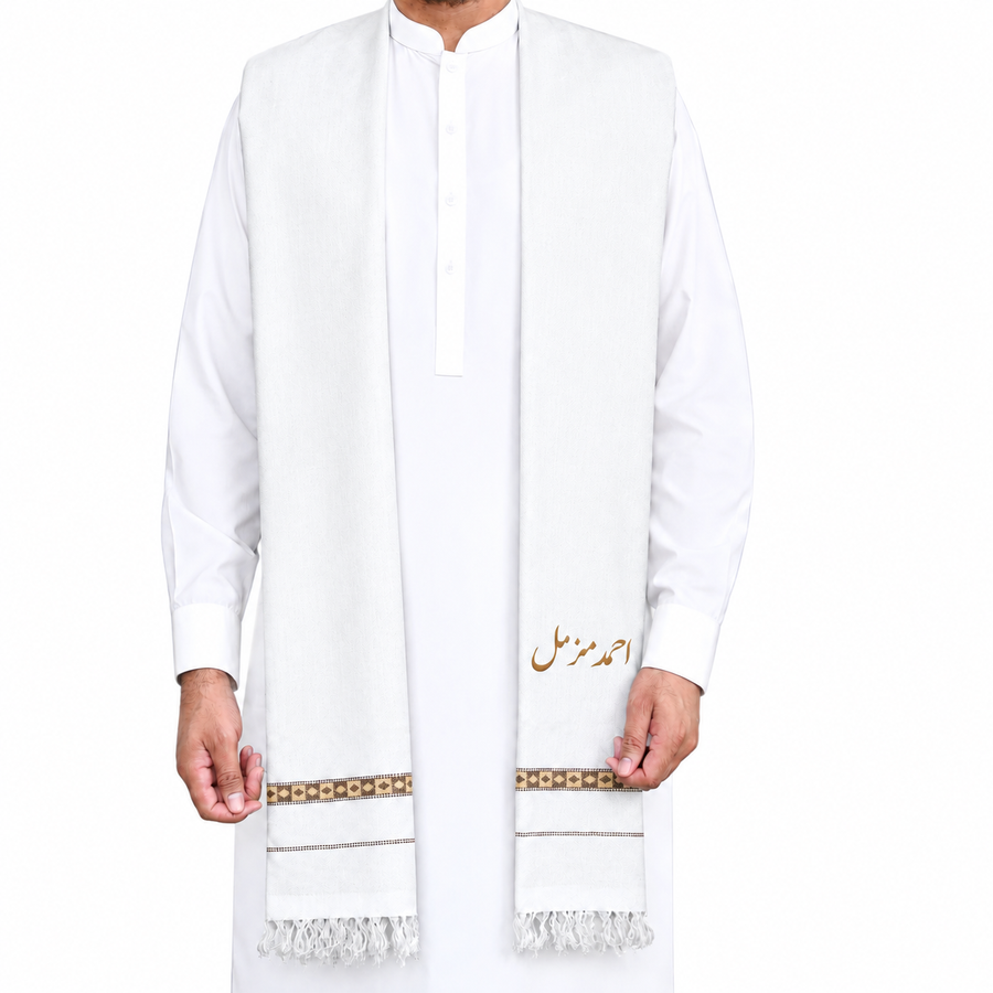Customize White Men’s 100% Pure Wool Shawl