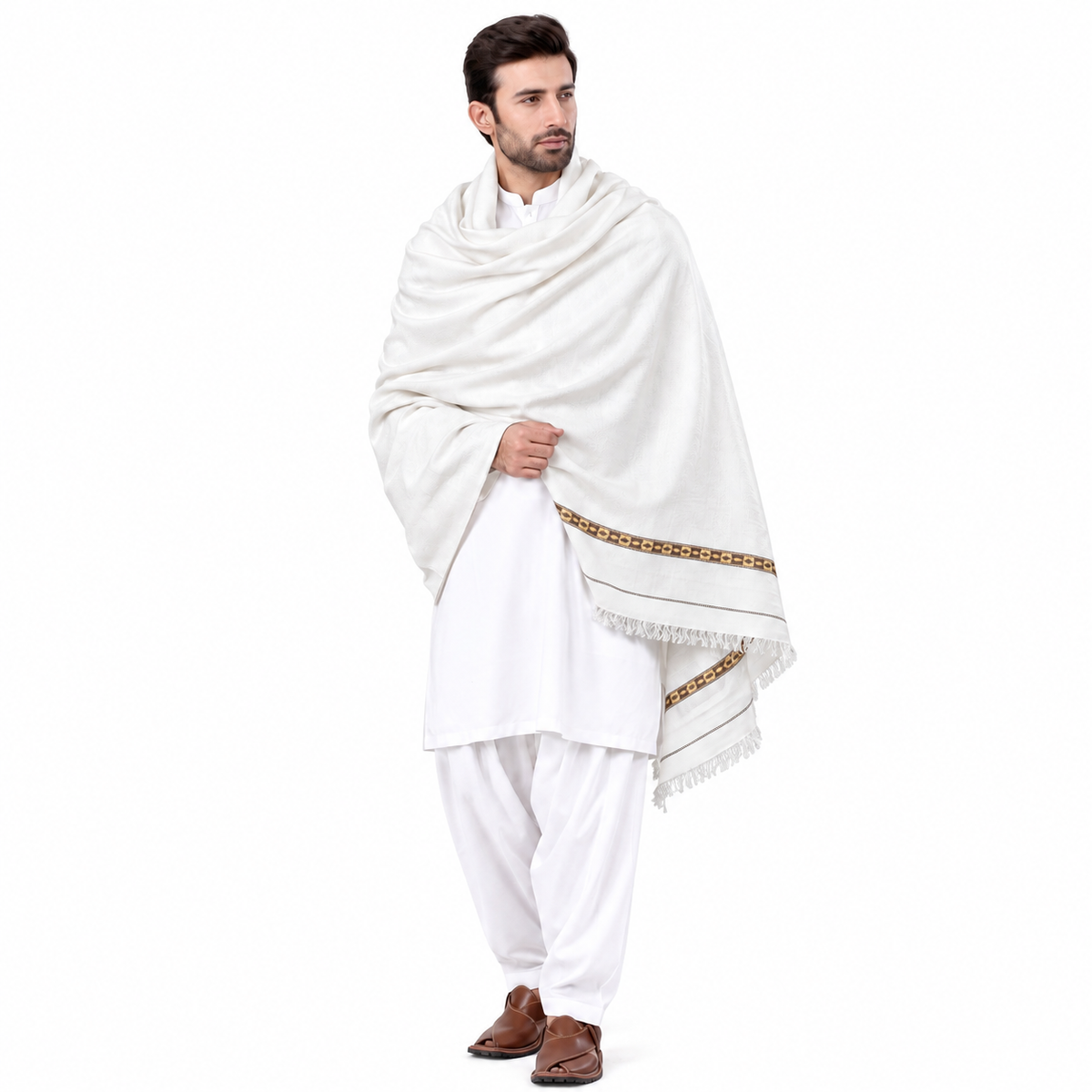 Customize White Men’s 100% Pure Wool Shawl