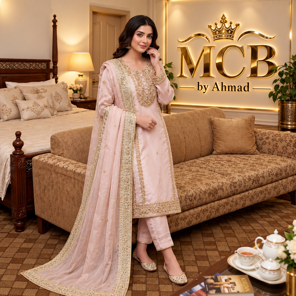 Blush Pink Royal Embroidered 3-Piece Suit