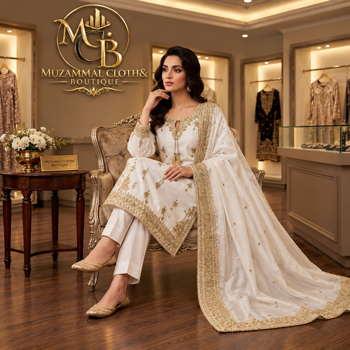 Ivory Gold Embroidered Luxury 3-Piece Suit