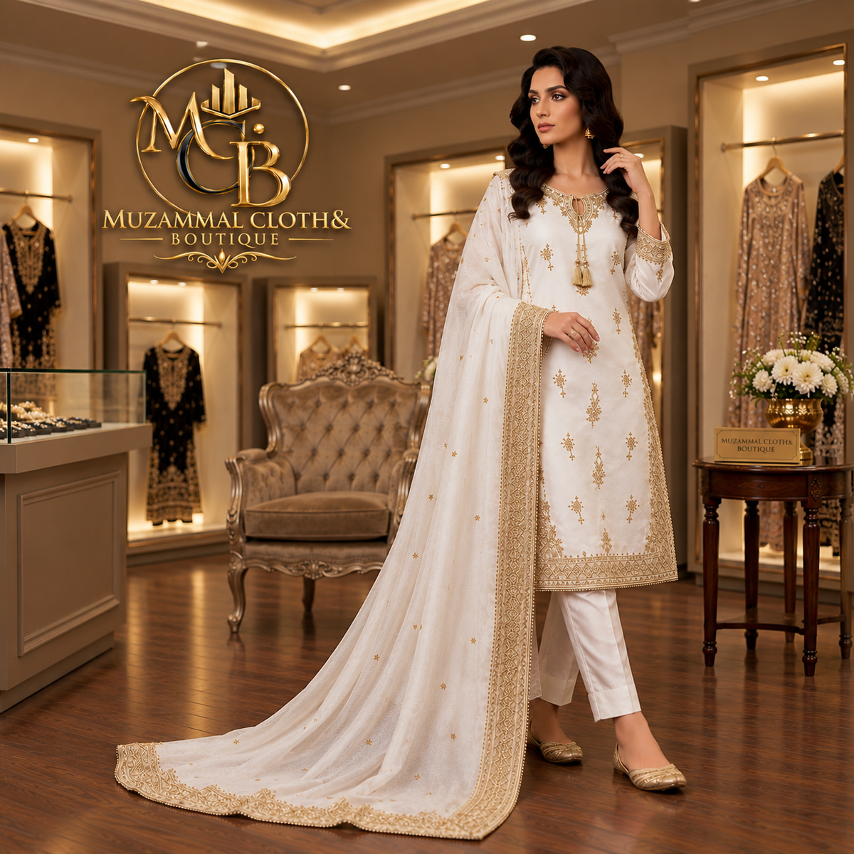 Ivory Gold Embroidered Luxury 3-Piece Suit