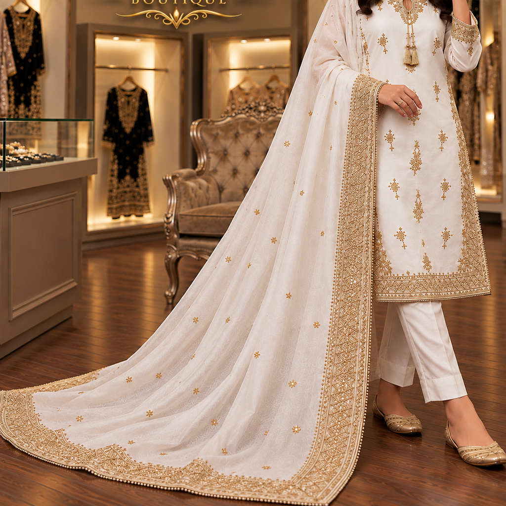 Ivory Gold Embroidered Luxury 3-Piece Suit