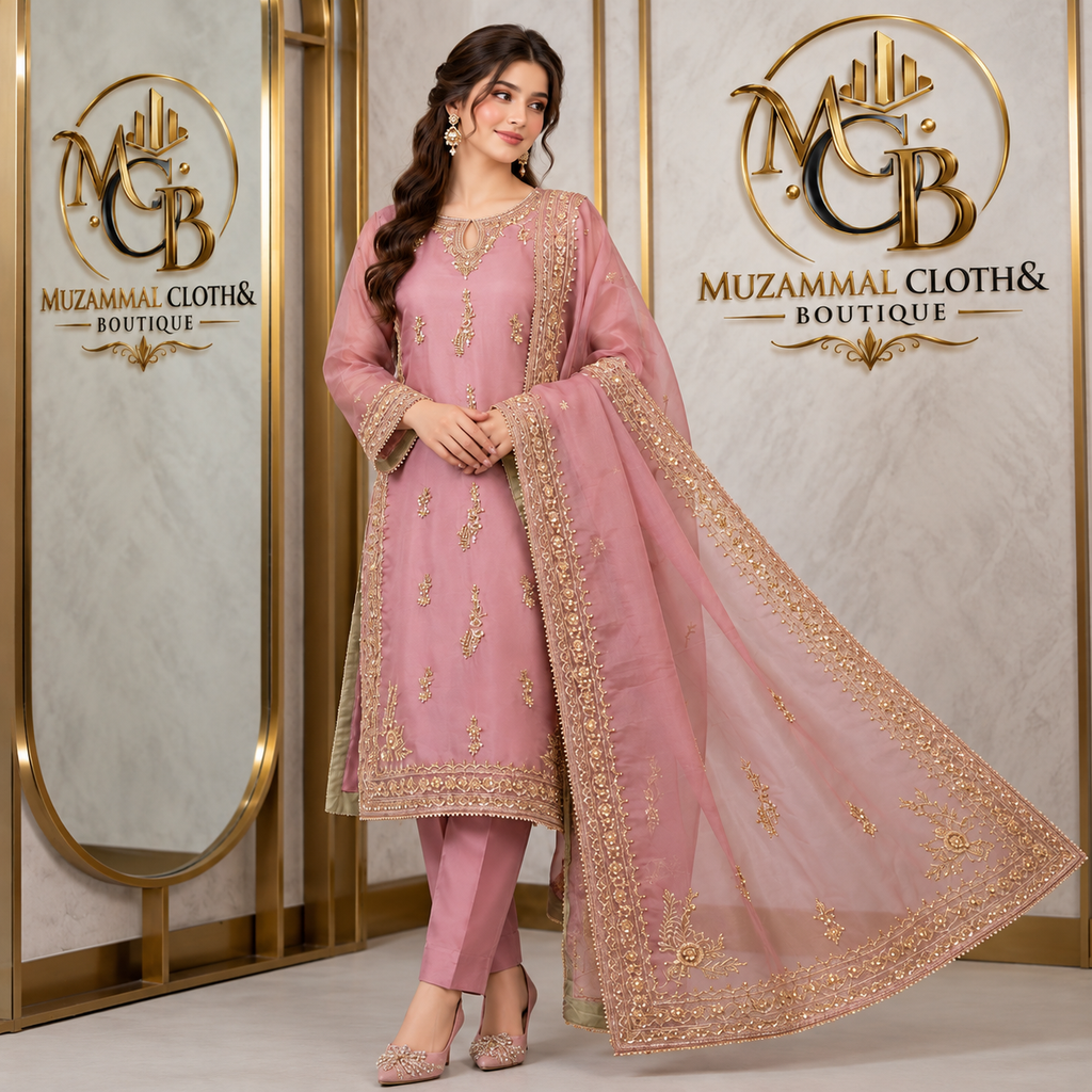 Dusty Rose Luxury Embroidered 3-Piece Suit