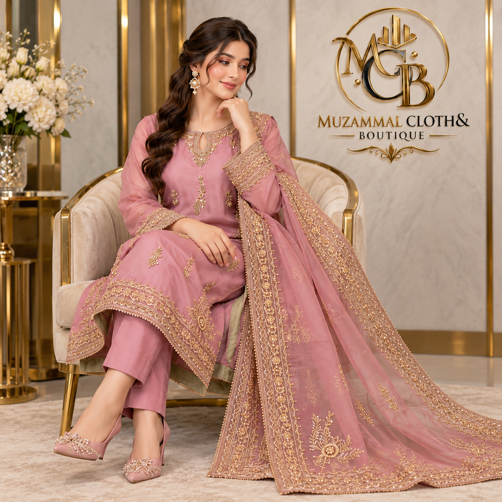 Dusty Rose Luxury Embroidered 3-Piece Suit