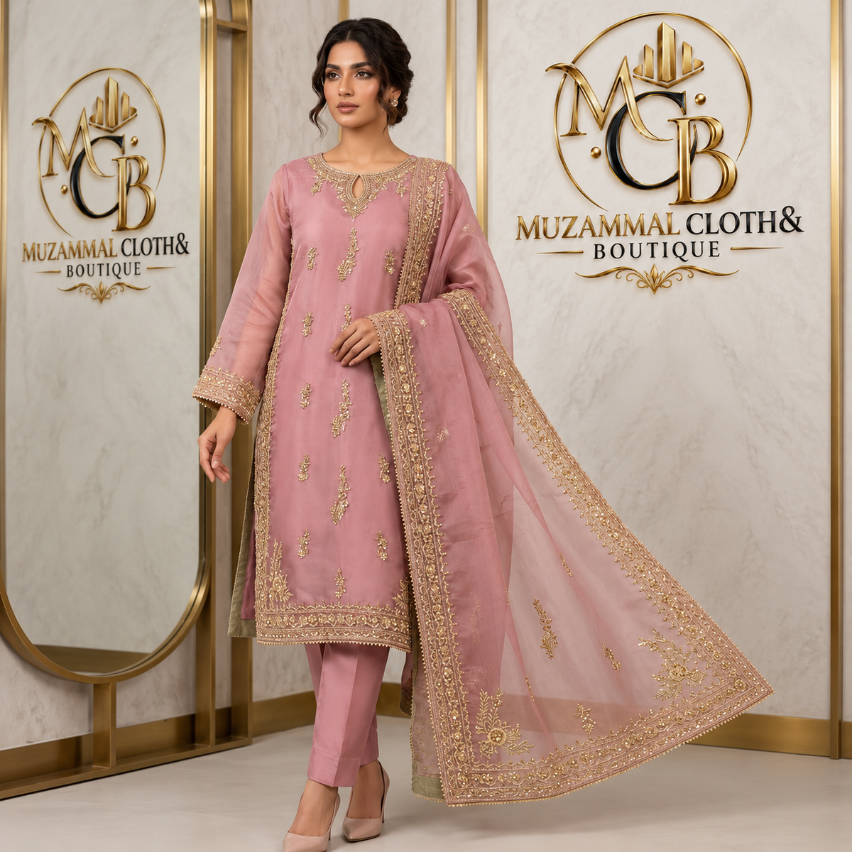 Dusty Rose Luxury Embroidered 3-Piece Suit