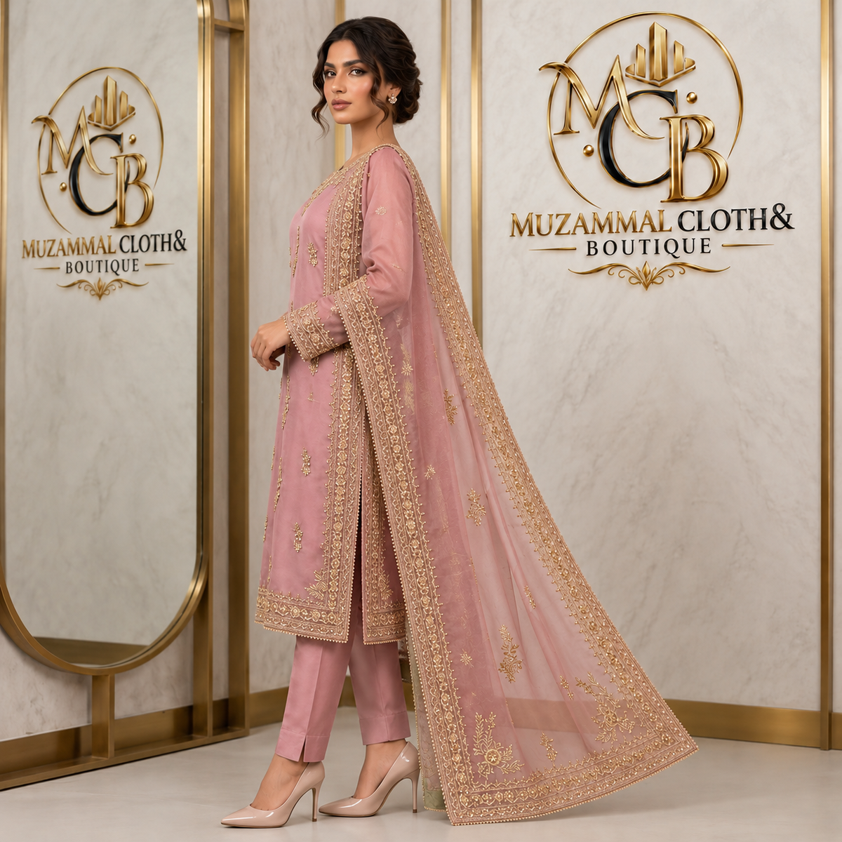 Dusty Rose Luxury Embroidered 3-Piece Suit