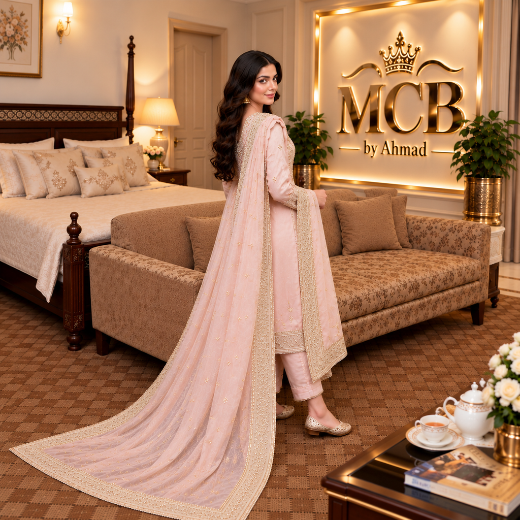 Blush Pink Royal Embroidered 3-Piece Suit