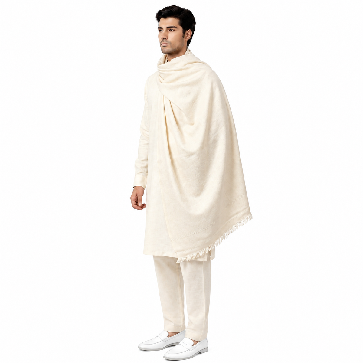Customize Cream Men’s 100% Pure Wool Shawl