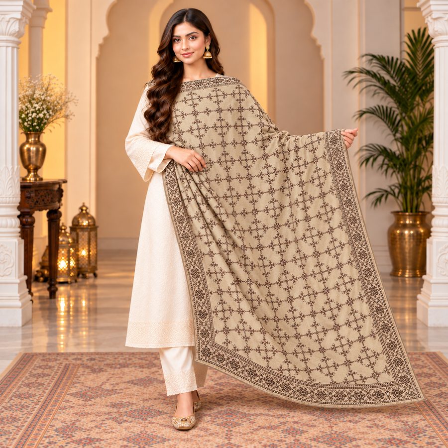 Elegant Beige Printed Shawl