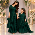 Women & Kids Emerald Green Shamoz & Moonlight Saree Product