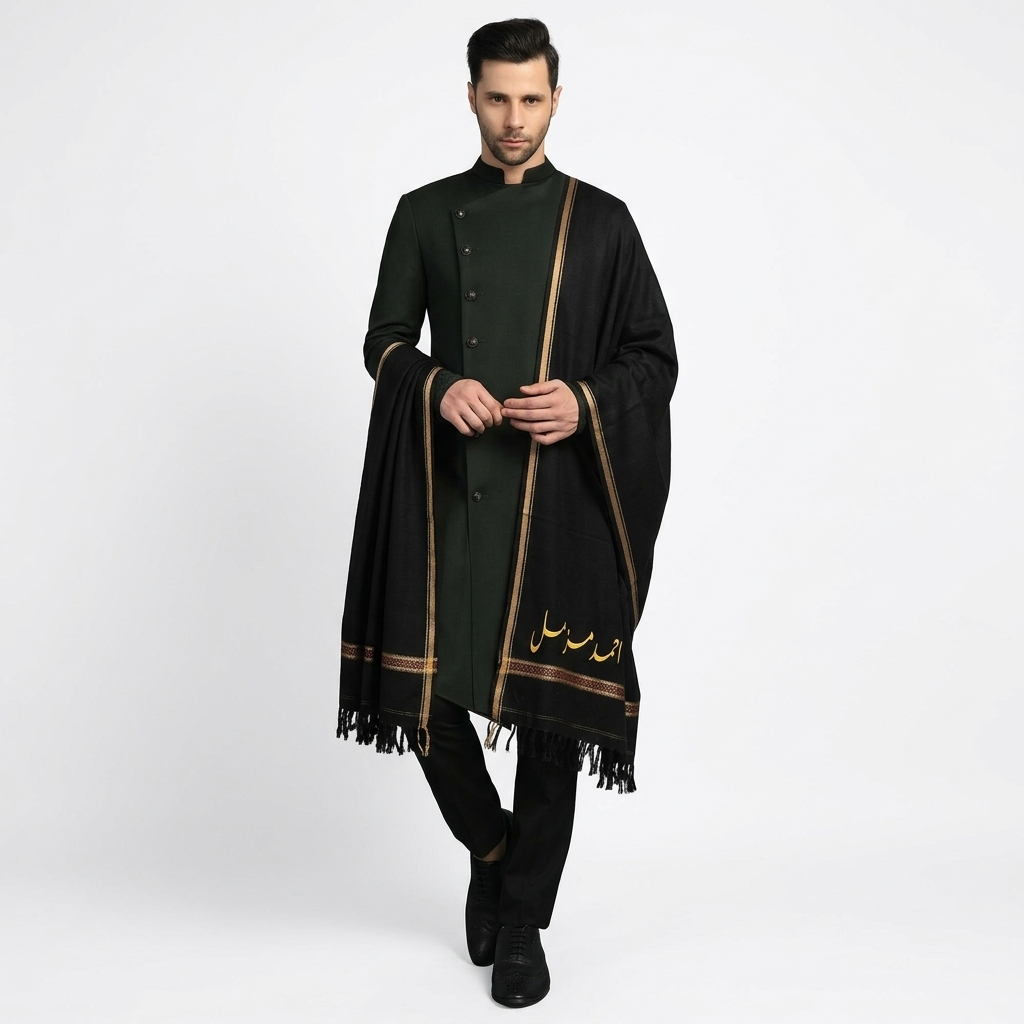Customize Black Men’s 100% Pure Wool Shawl