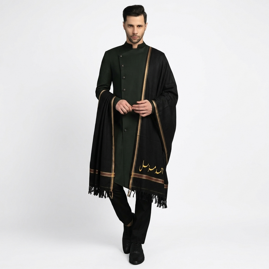 Customize Black Men’s 100% Pure Wool Shawl