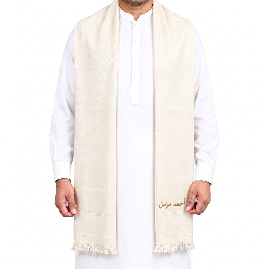 Customize Cream Men’s 100% Pure Wool Shawl