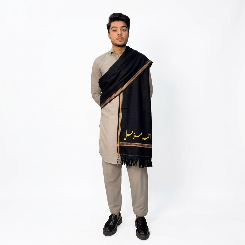 Customize Black Men’s 100% Pure Wool Shawl