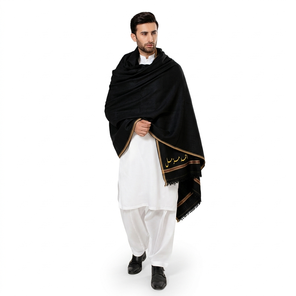 Customize Black Men’s 100% Pure Wool Shawl