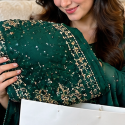 Emerald Green Shimmer & Sequin Saree