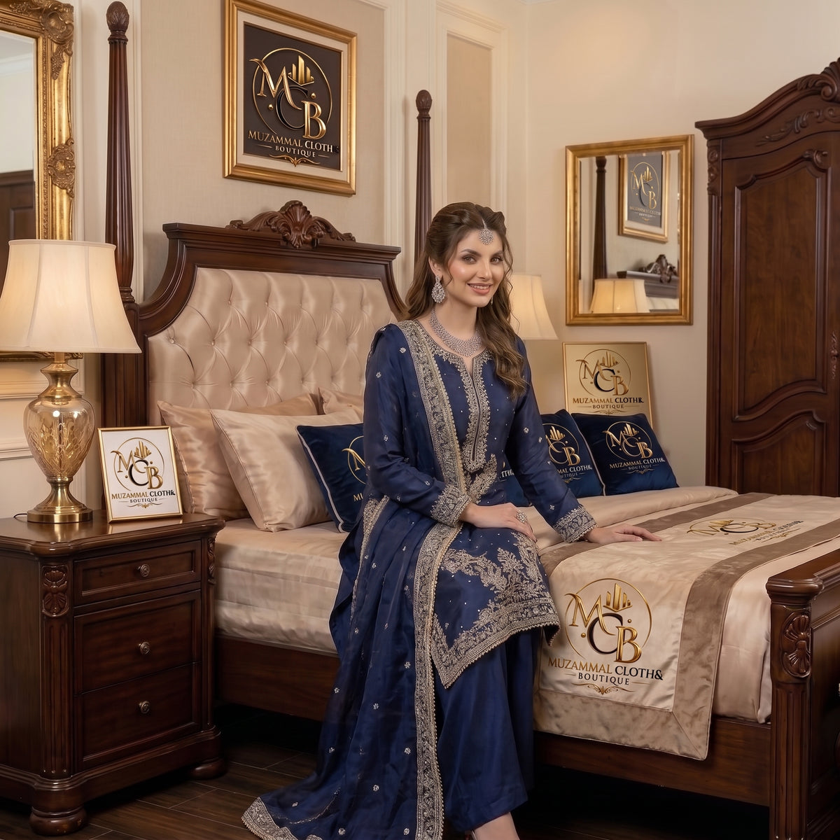 Midnight Navy Luxury Embroidered 3-Piece Suit