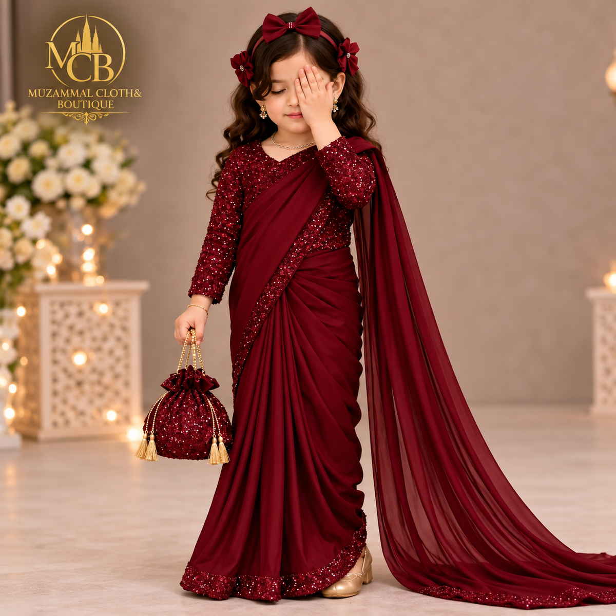 Kids Maroon Shamoz & Moonlight Saree