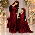 Women & Kids Maroon Shamoz & Moonlight Saree – Mother & Daughter Matching Product