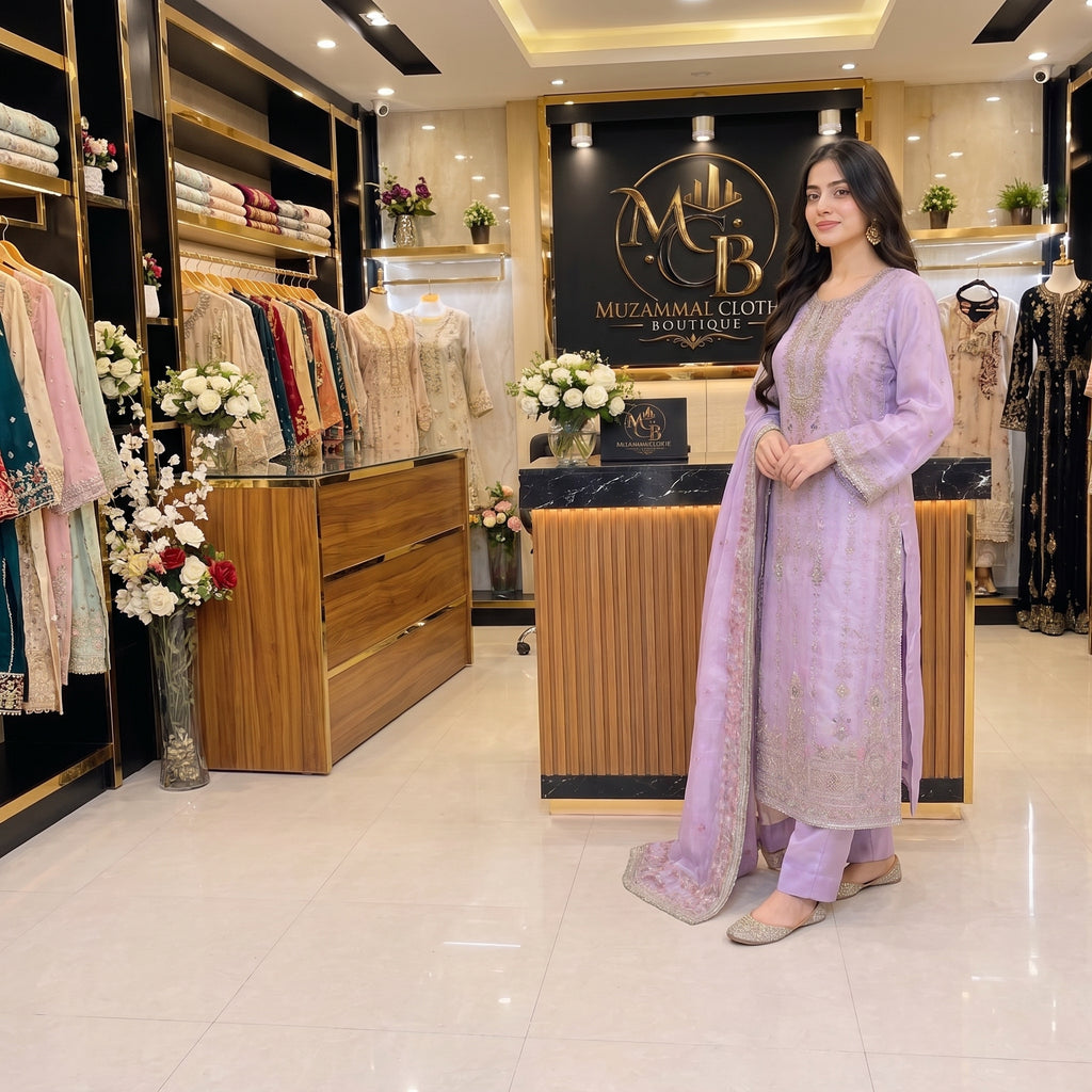 Lavender Lilac Luxury Embroidered 3-Piece Suit