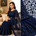 Royal Navy Blue Embroidered Sequin Saree – Luxury Party Wear