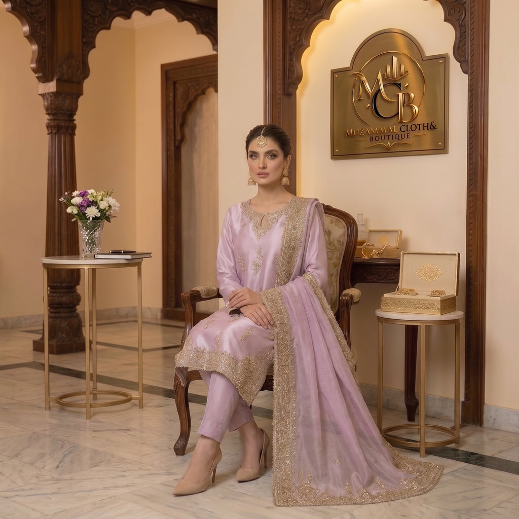 Lavender Mist Luxury Embroidered 3-Piece Suit