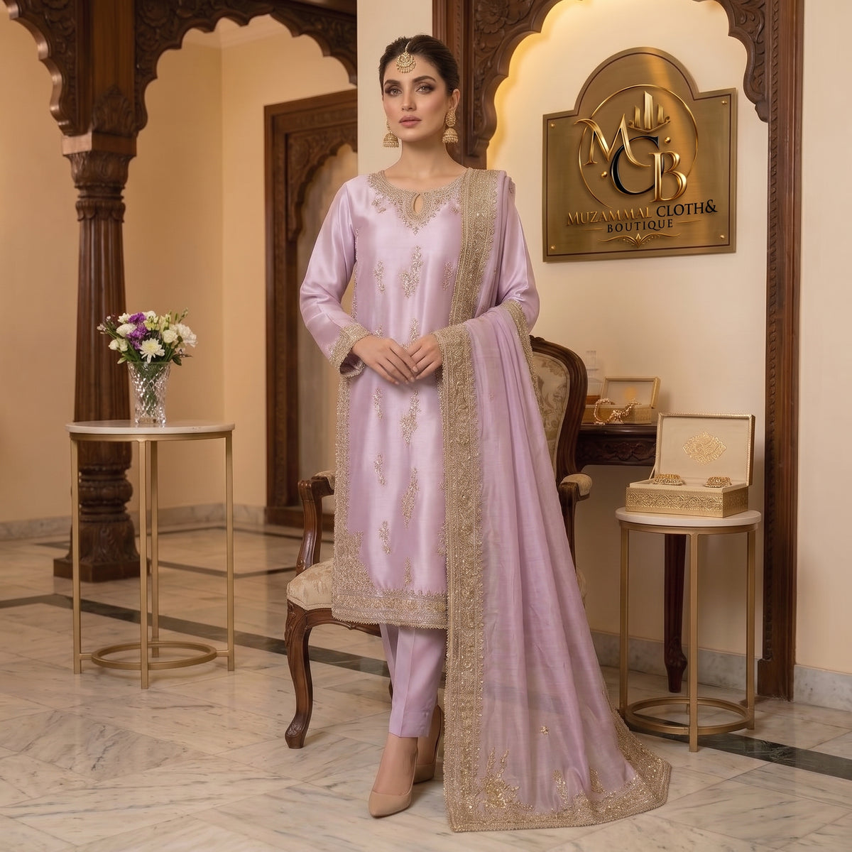 Lavender Mist Luxury Embroidered 3-Piece Suit