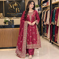 Royal Maroon Embroidered 3-Piece Suit – Luxury Festive Collection