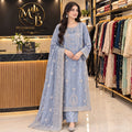 Ice Blue Luxury Embroidered 3-Piece Suit