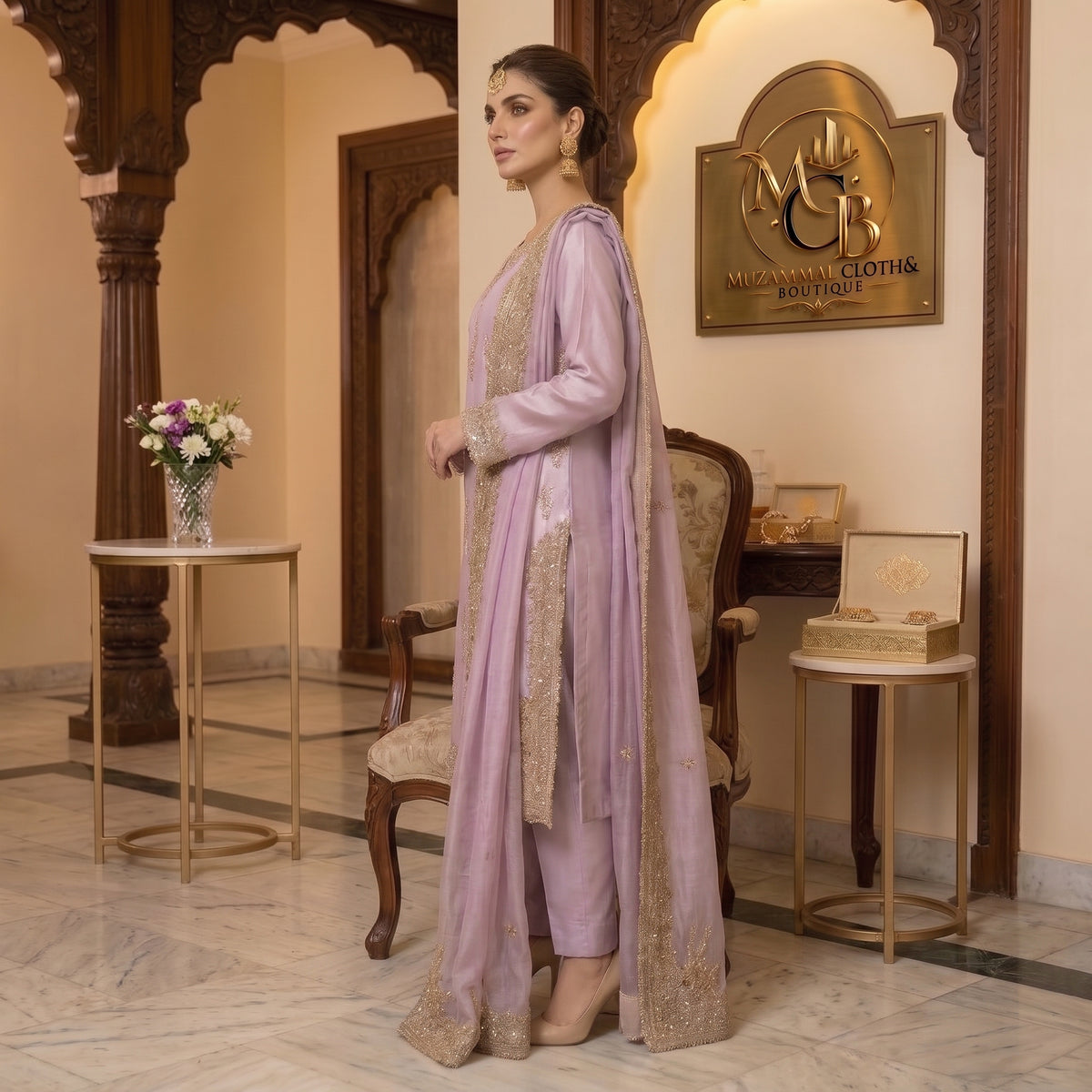 Lavender Mist Luxury Embroidered 3-Piece Suit
