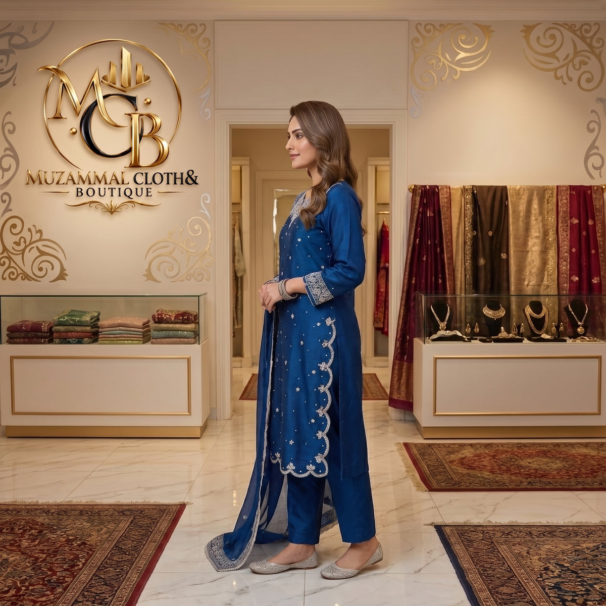 Royal Sapphire Blue Embroidered 3-Piece Suit