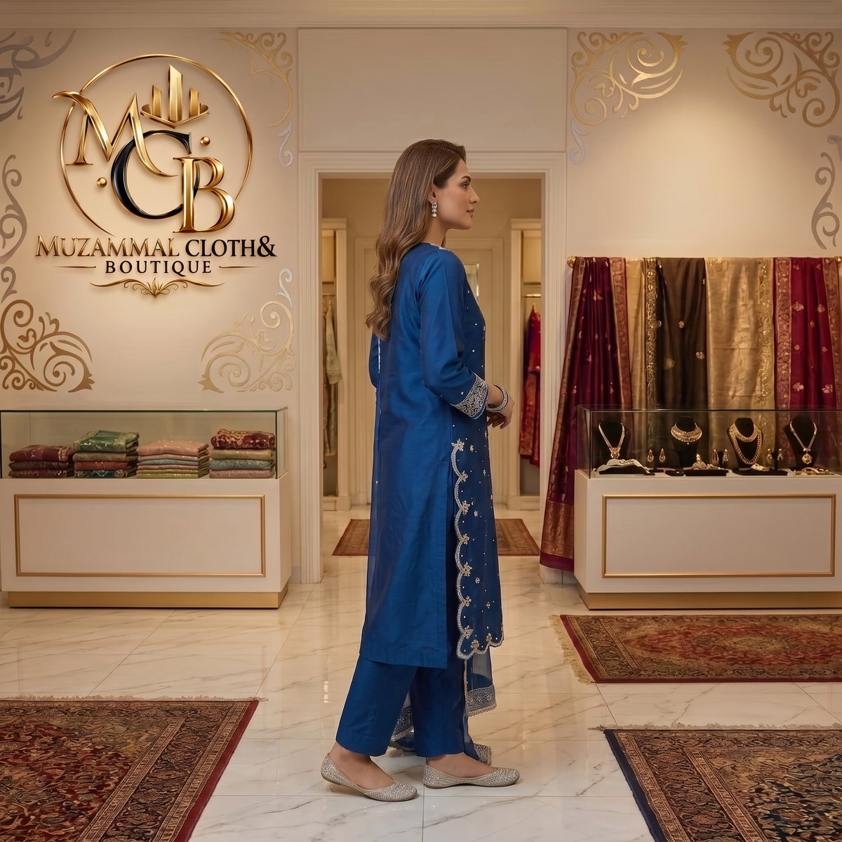Royal Sapphire Blue Embroidered 3-Piece Suit