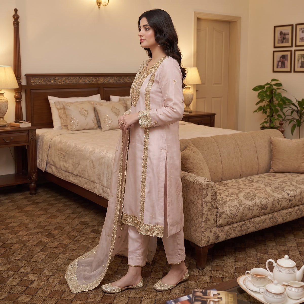 Pearl Blush Luxury Embroidered 3-Piece Suit