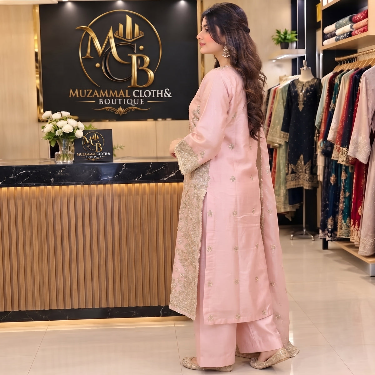 Blush Pink Luxury Embroidered 3-Piece Suit