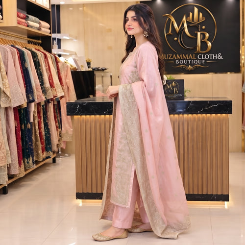 Blush Pink Luxury Embroidered 3-Piece Suit