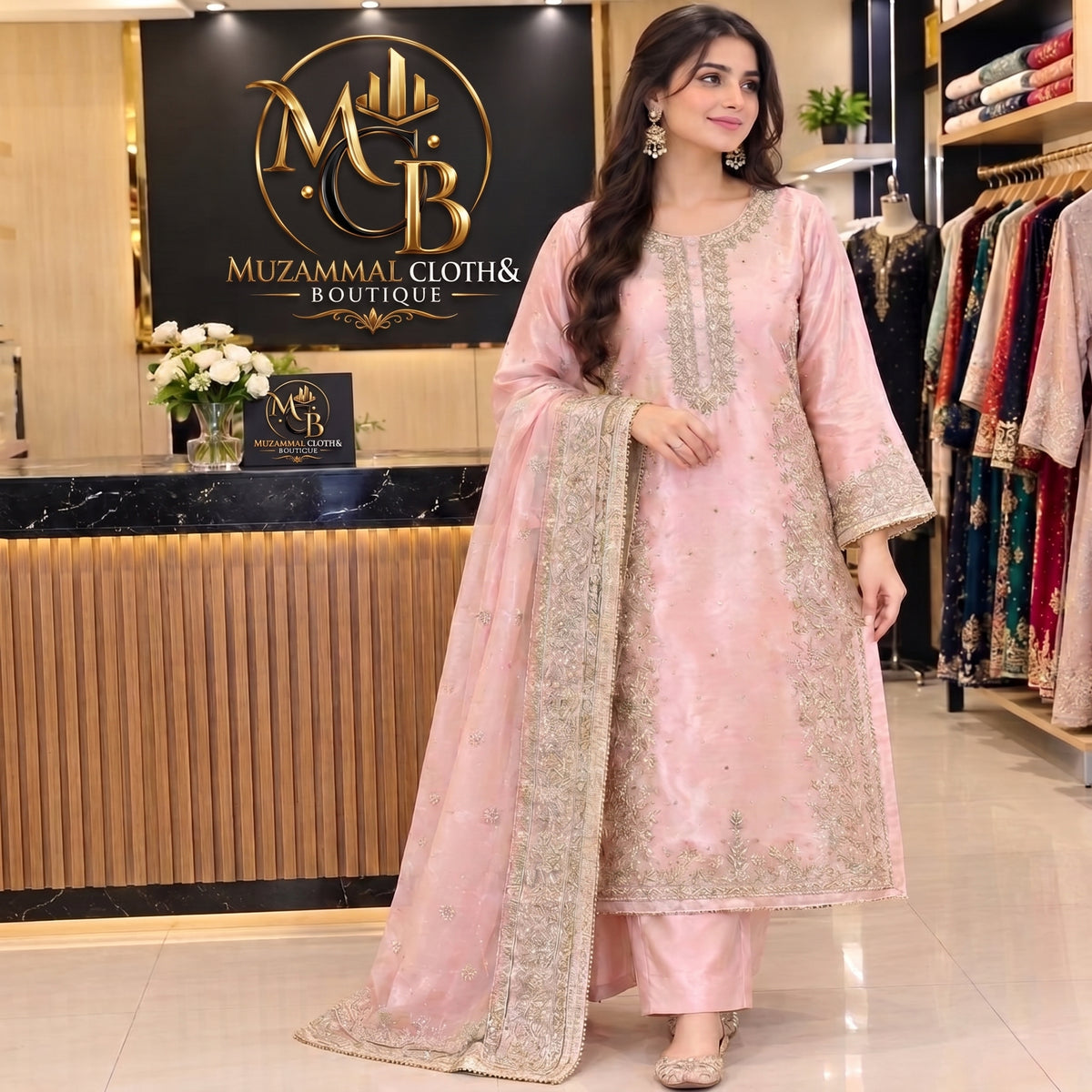 Blush Pink Luxury Embroidered 3-Piece Suit