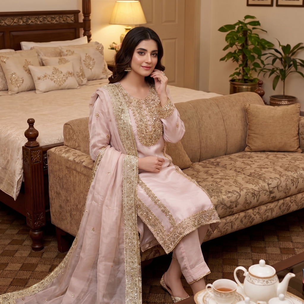 Pearl Blush Luxury Embroidered 3-Piece Suit